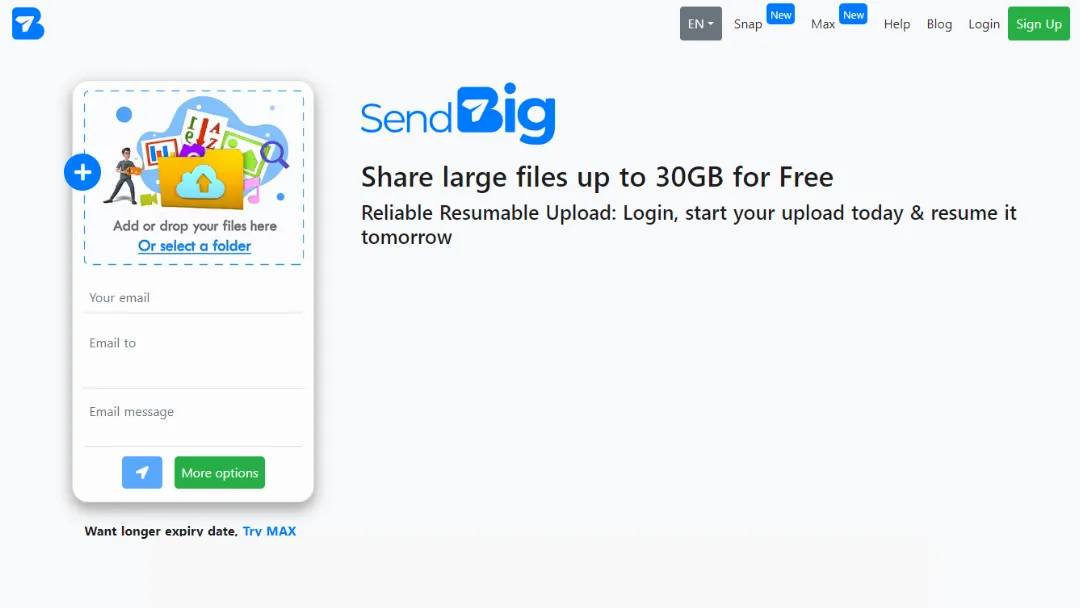 SendBig Website Screenshot