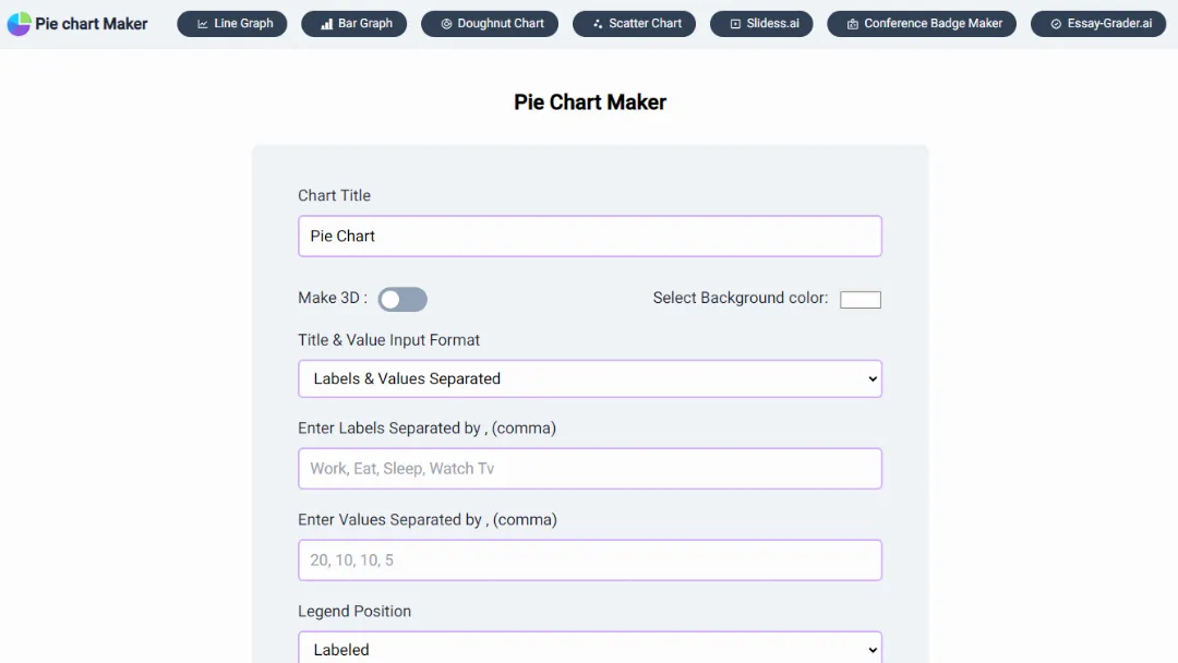 Pie Chart Maker Website Screenshot