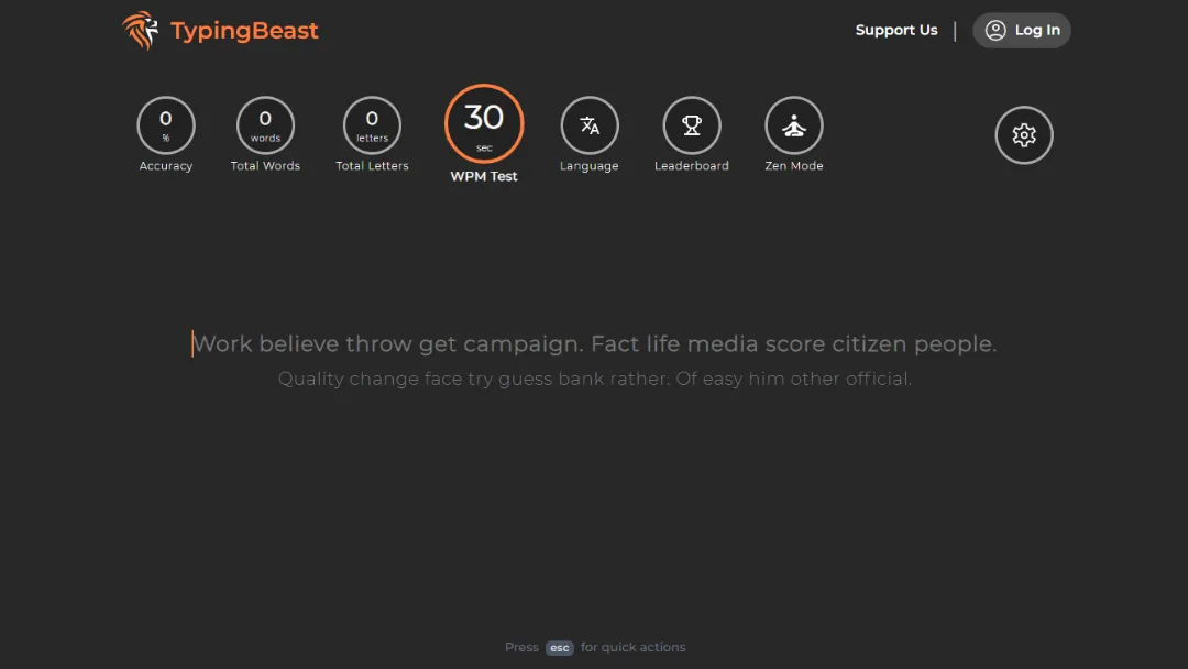 TypingBeast Website Screenshot