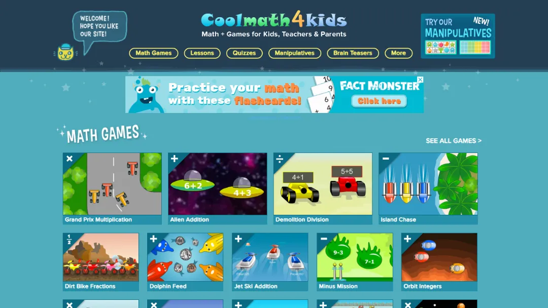 CoolMath4Kids Website Screenshot