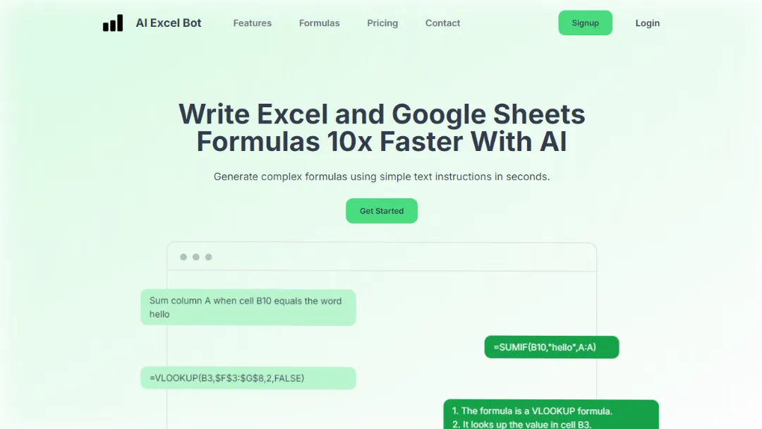 AI Excel Bot Website Screenshot