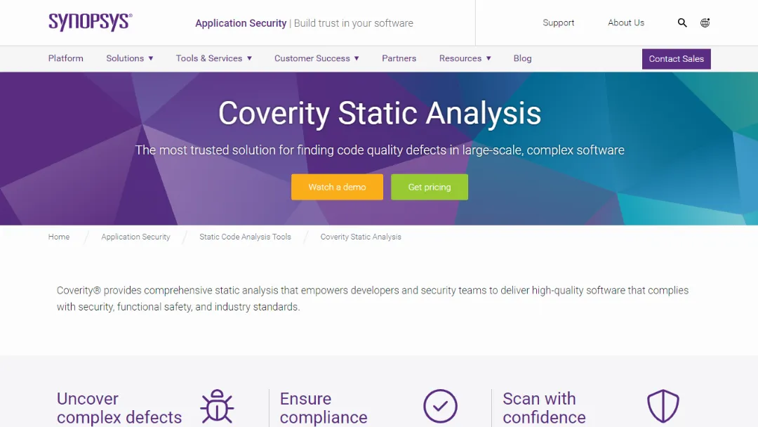 Coverity Static Analysis Website Screenshot