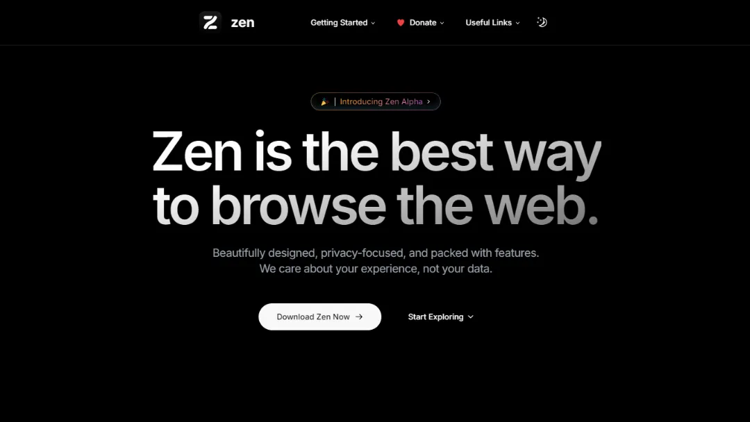 Zen Browser Website Screenshot