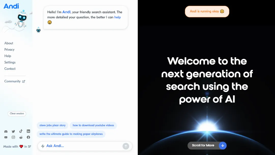 Andi AI Search Website Screenshot