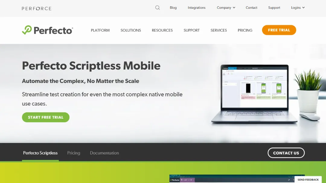 Perfecto Scriptless Website Screenshot