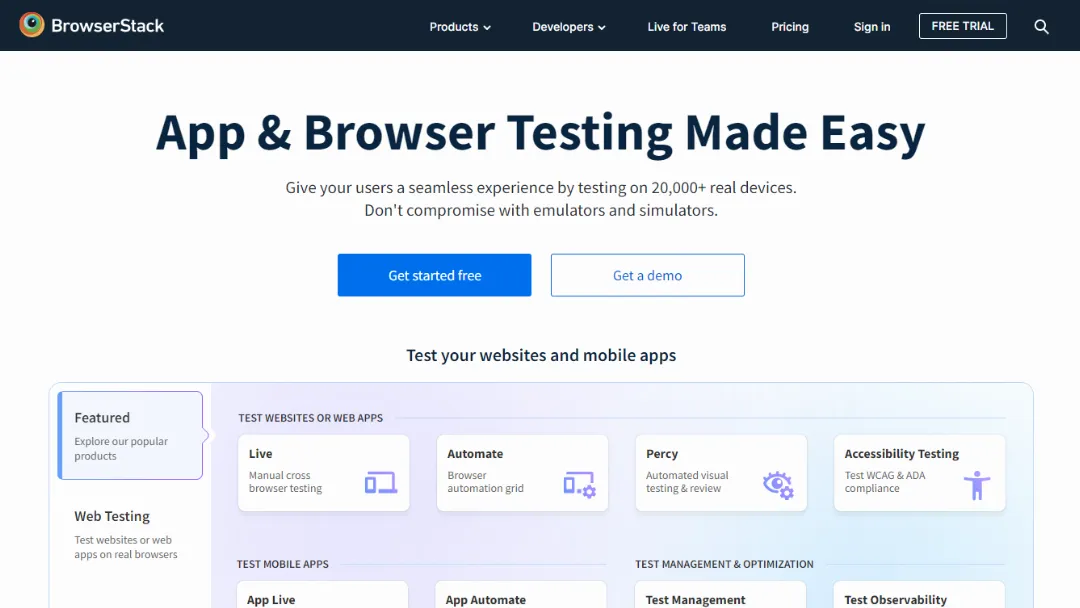 BrowserStack Website Screenshot