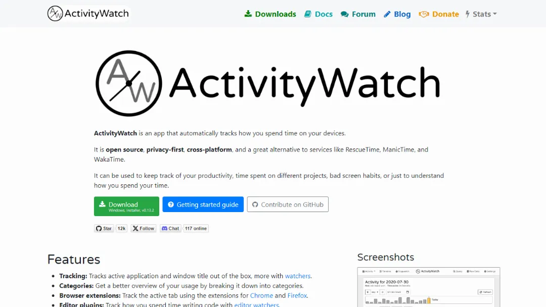 ActivityWatch Website Screenshot