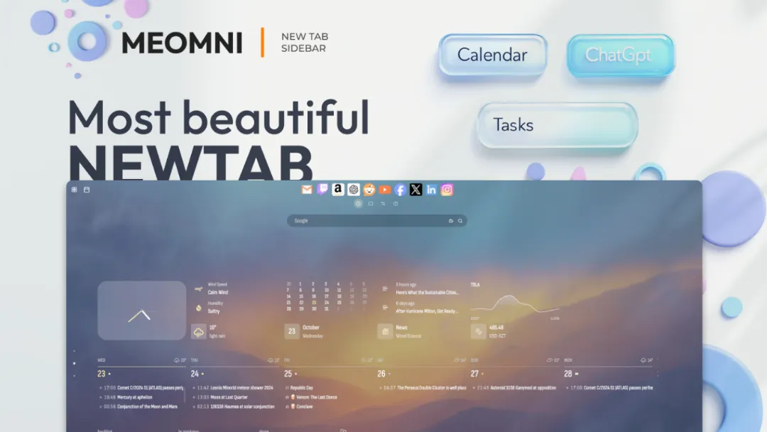 New Tab - Home page and Calendar Website Screenshot