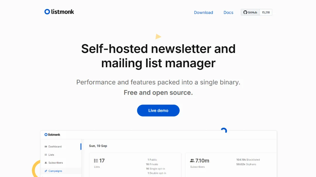 Listmonk Website Screenshot