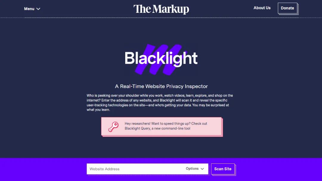 Blacklight – The Markup Website Screenshot