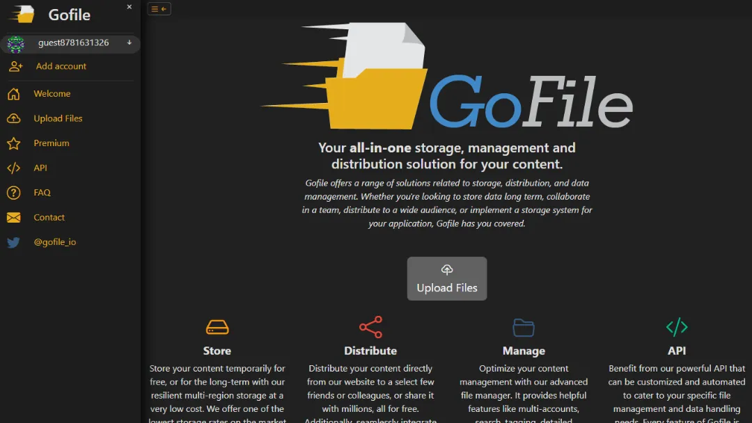 Gofile Website Screenshot