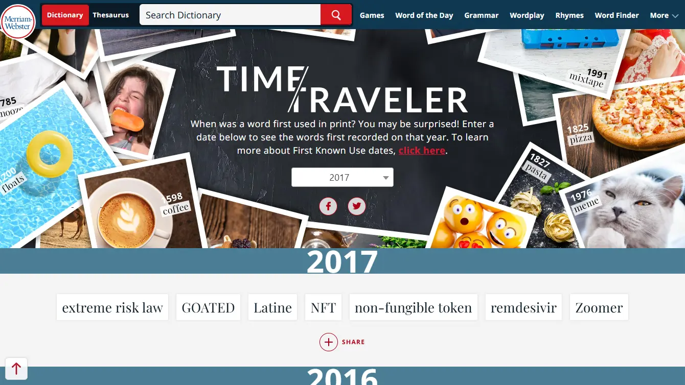 Time Traveler by Merriam-Webster Website Screenshot