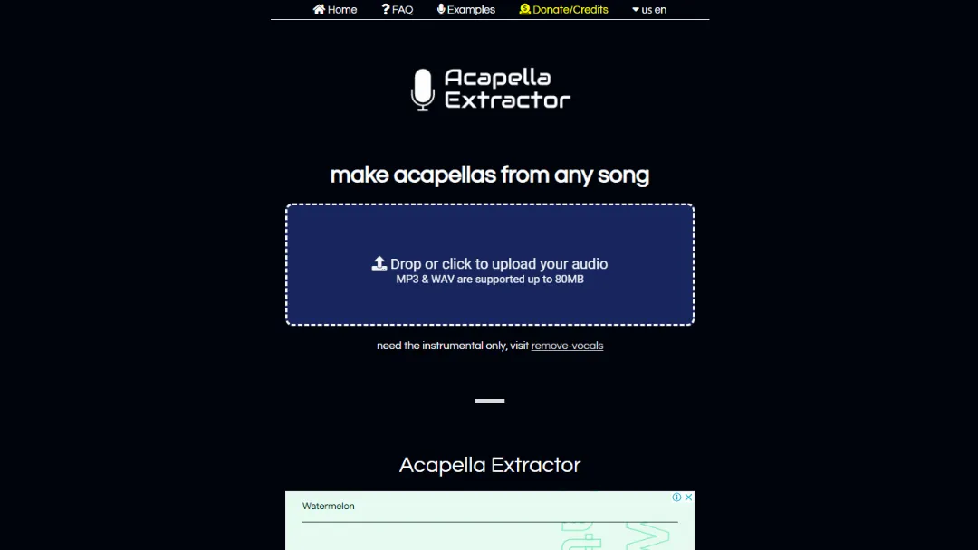 Acapella Extractor Website Screenshot