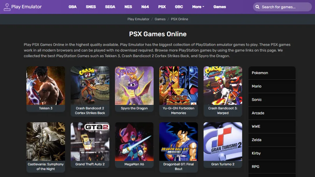 Play Emulator Website Screenshot