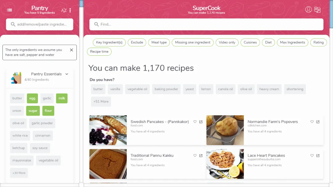 SuperCook Website Screenshot