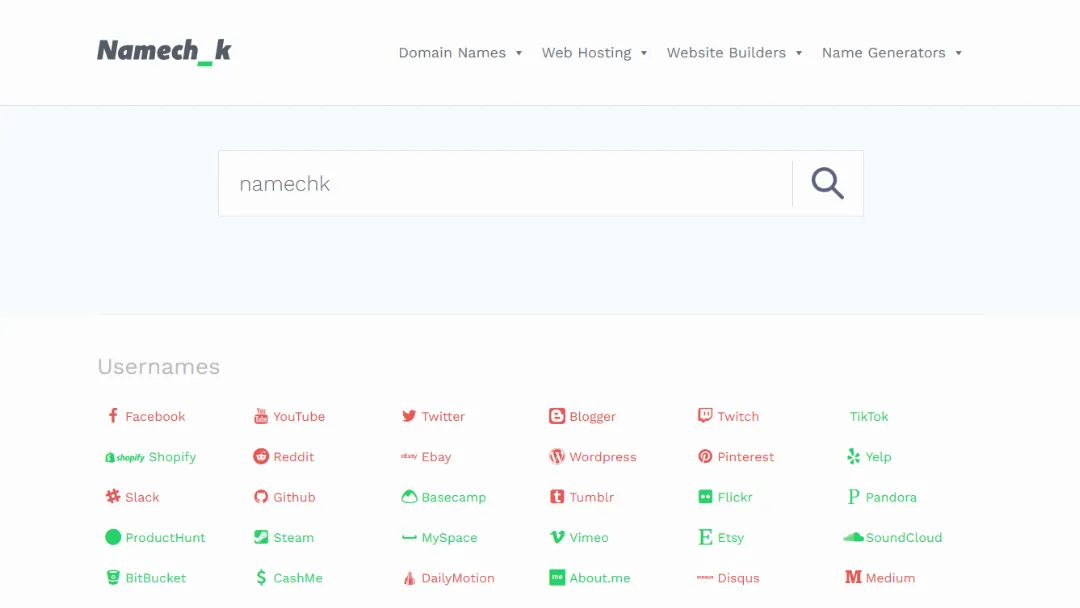Namechk Website Screenshot