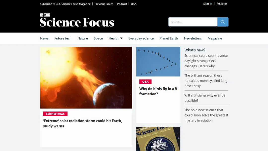 BBC Science Focus Magazine Website Screenshot