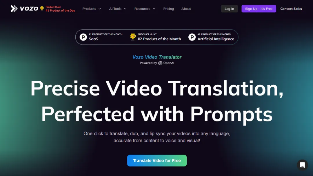 Vozo Video Translator Website Screenshot