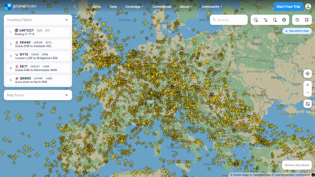 Plane Finder Website Screenshot