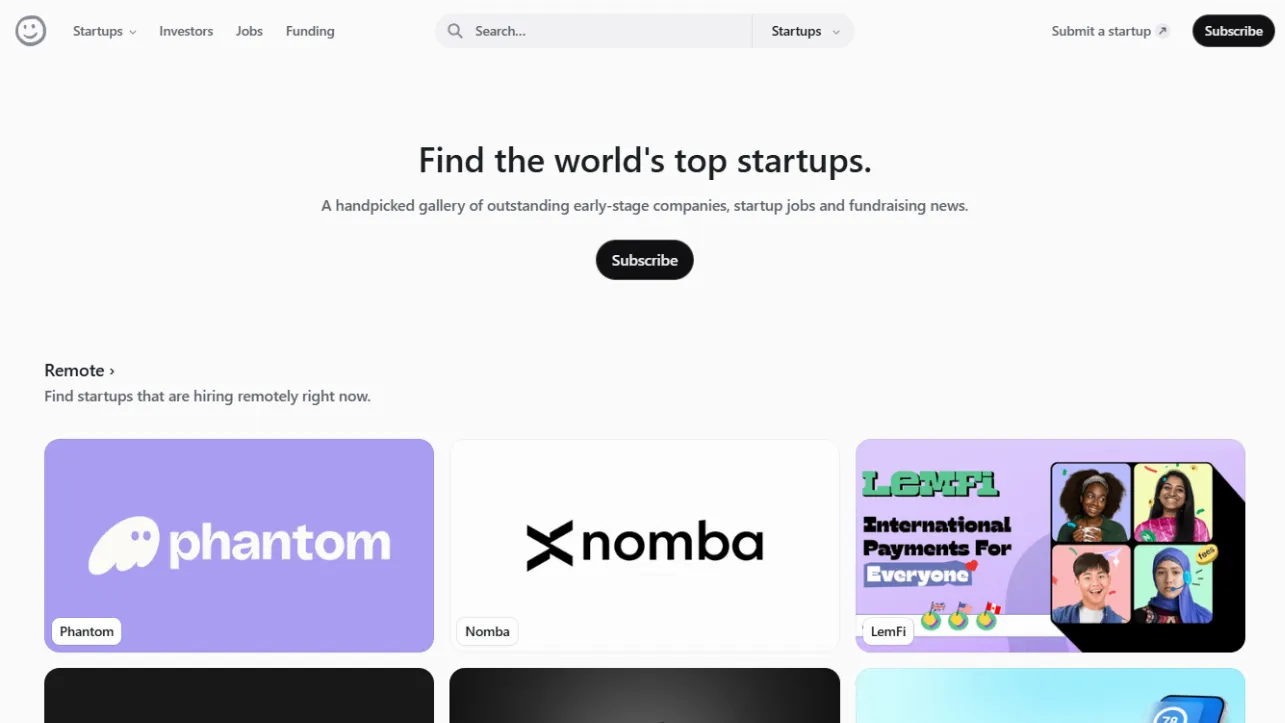 Startups Gallery Website Screenshot