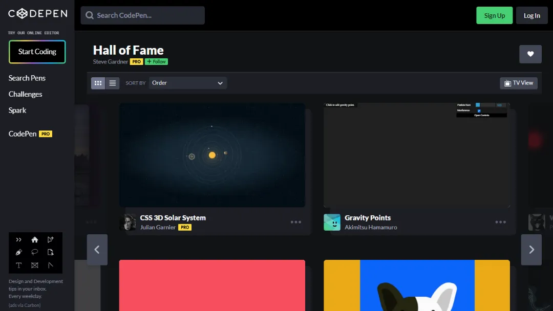 CodePen Collection Website Screenshot