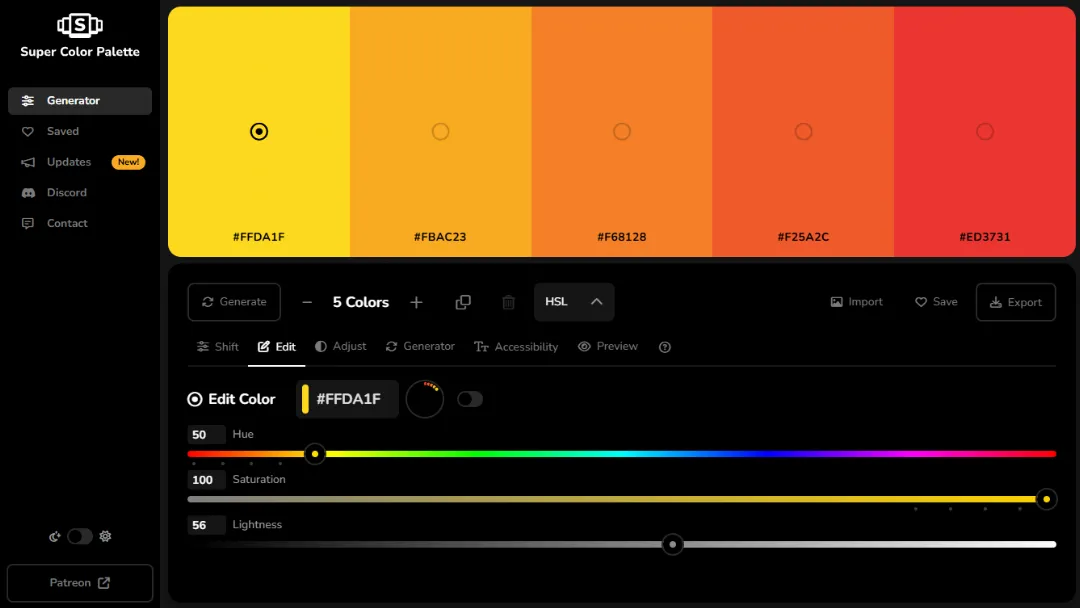 Super Color Palette Website Screenshot