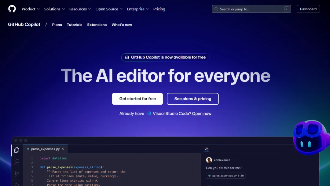 GitHub Copilot Website Screenshot