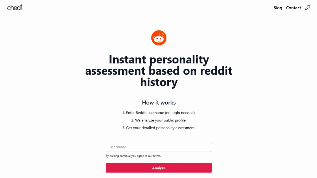 Reddit Personality Assessment Website Screenshot