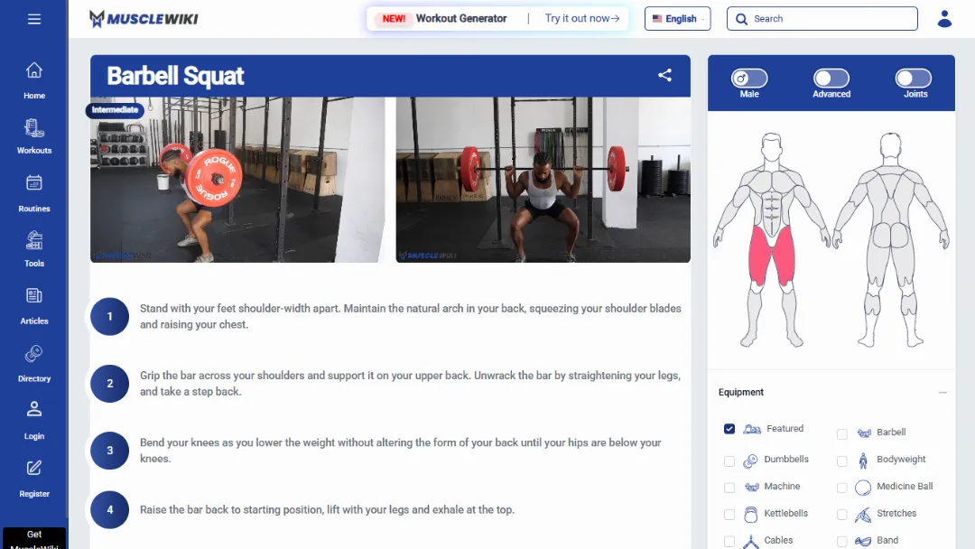 MuscleWiki Website Screenshot