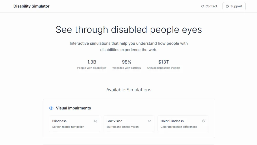 Disability Simulator Website Screenshot