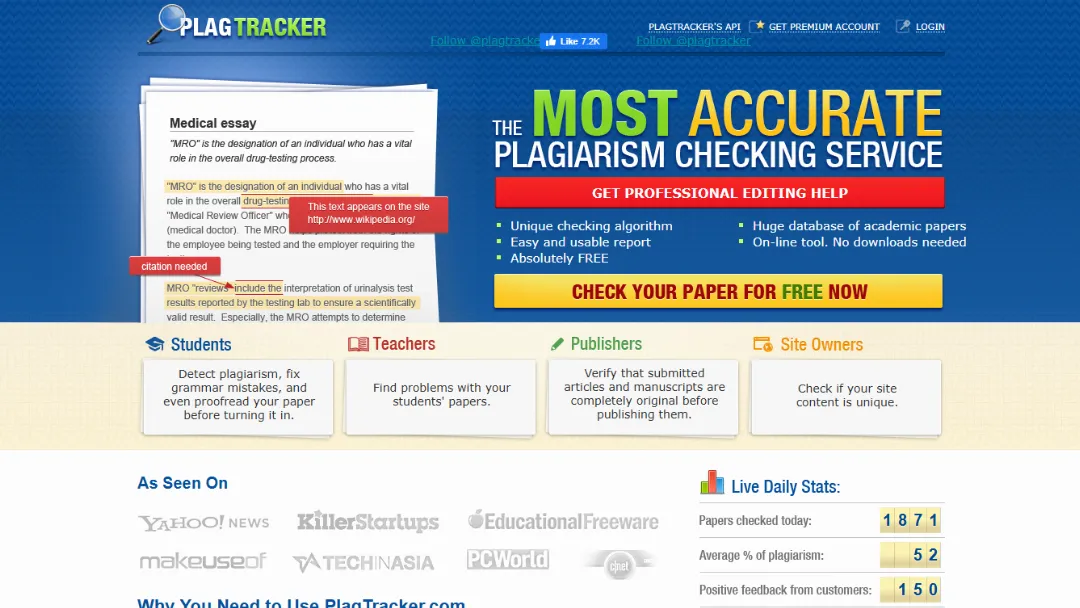 PlagTracker Website Screenshot
