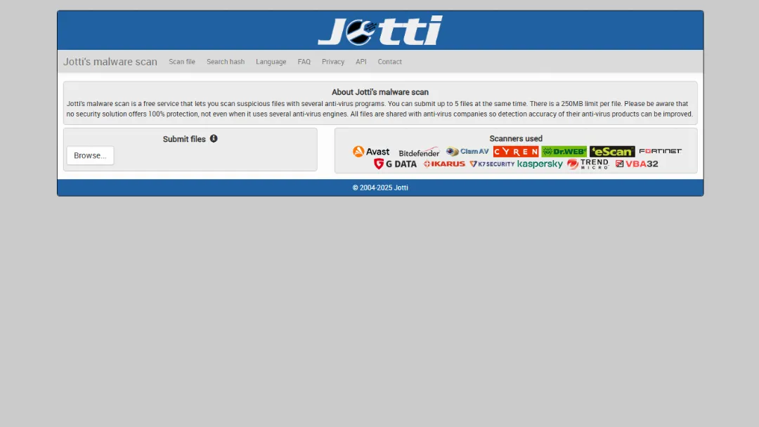 Jotti’s malware scan Website Screenshot