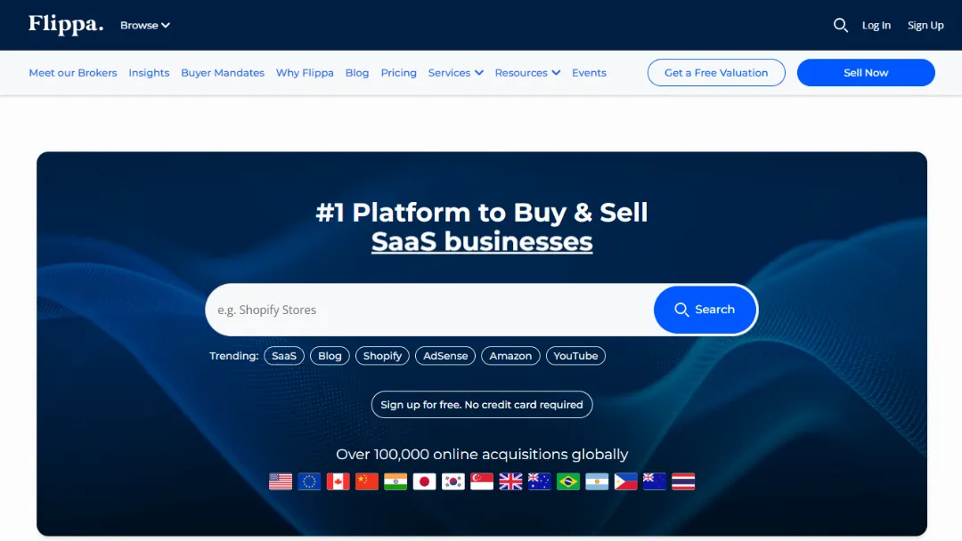 Flippa Website Screenshot