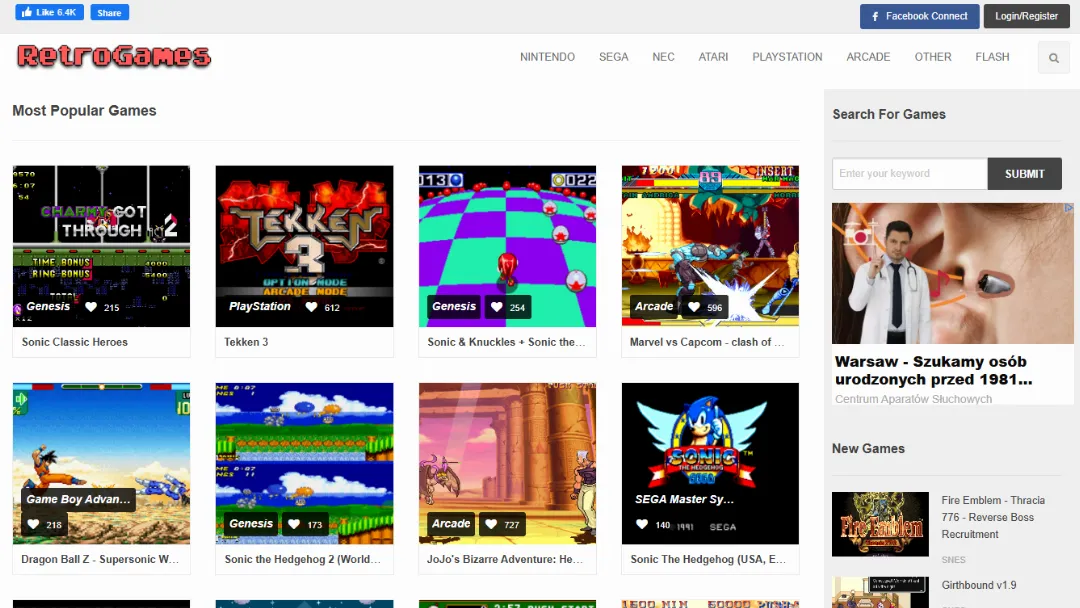 RetroGames.cc Website Screenshot