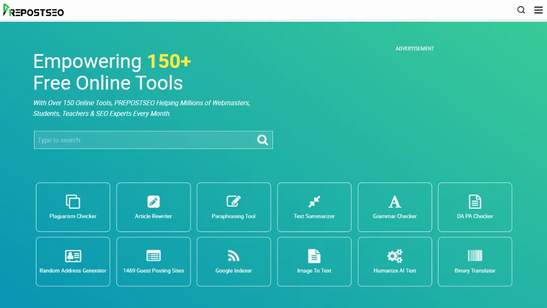 Prepostseo Website Screenshot