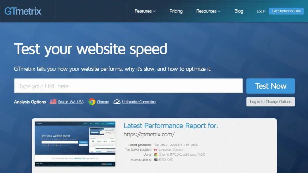 GTmetrix Website Screenshot