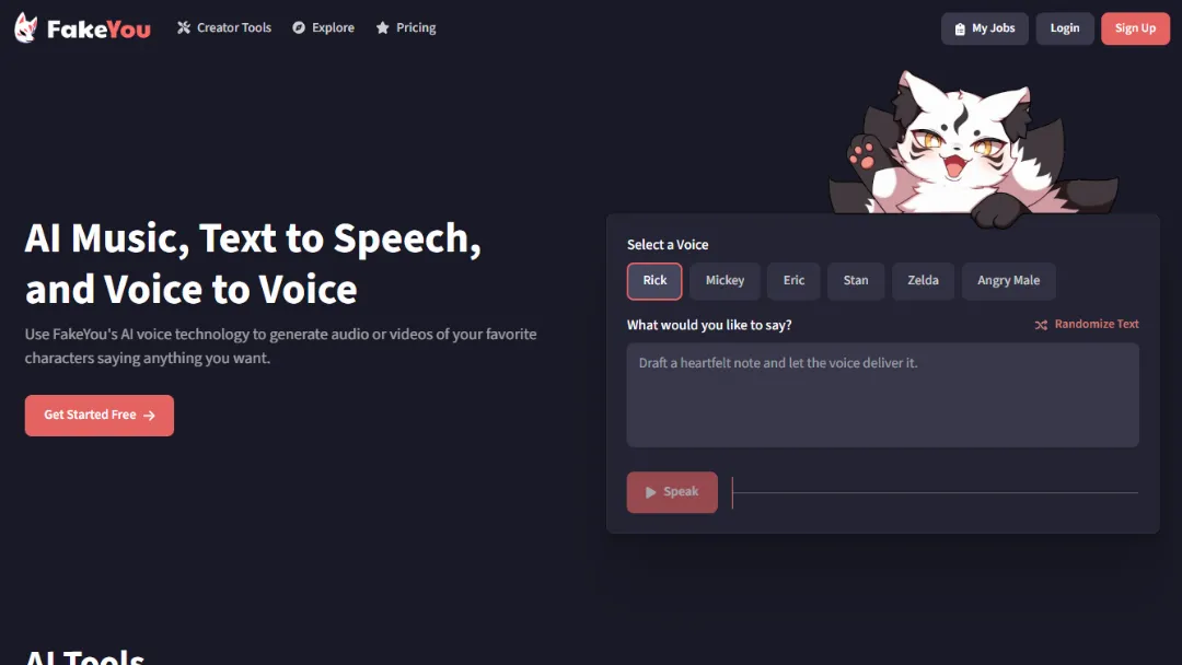 FakeYou Website Screenshot