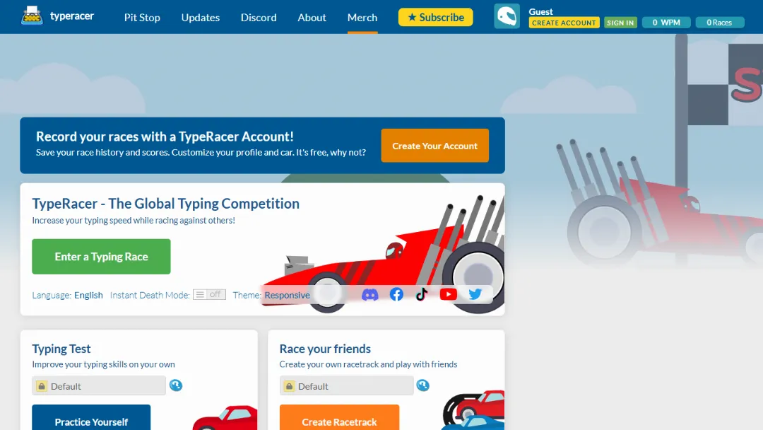 TypeRacer Website Screenshot