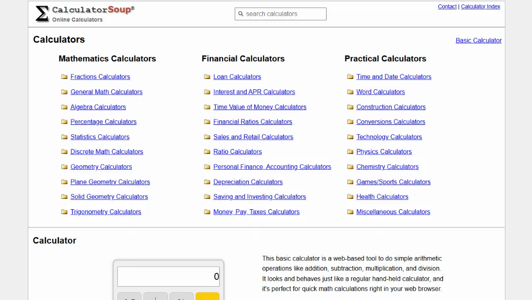 CalculatorSoup Website Screenshot