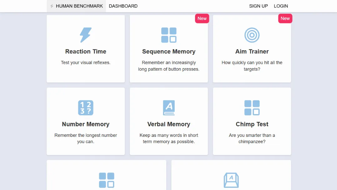 Human Benchmark Website Screenshot
