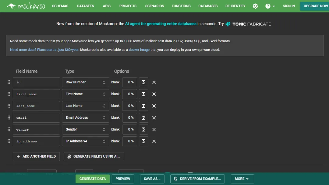 Mockaroo Website Screenshot