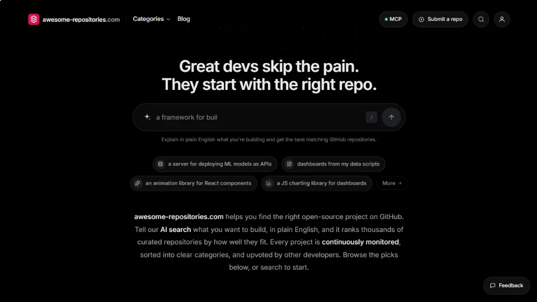 Awesome GitHub Repositories Website Screenshot