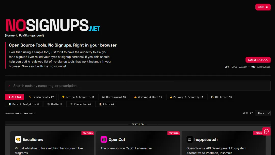 NoSignups Website Screenshot