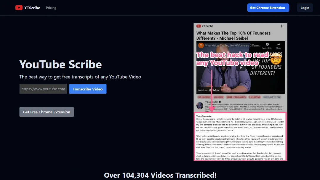 YTScribe Website Screenshot