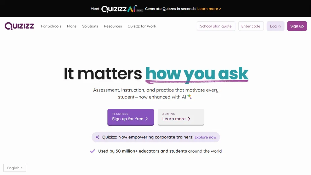 Quizizz Website Screenshot