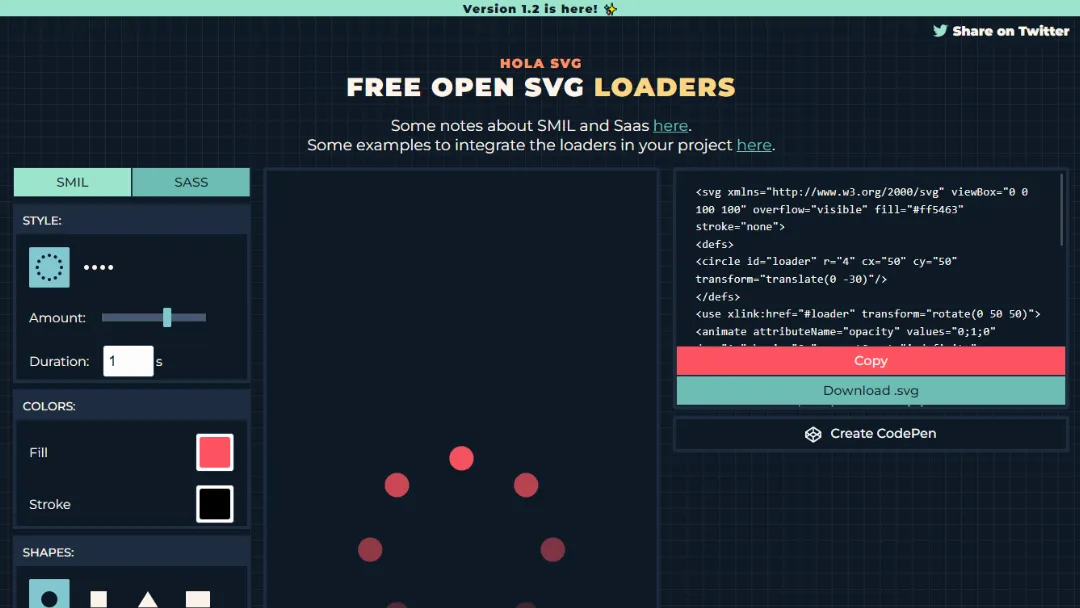 Hola SVG Loaders Website Screenshot