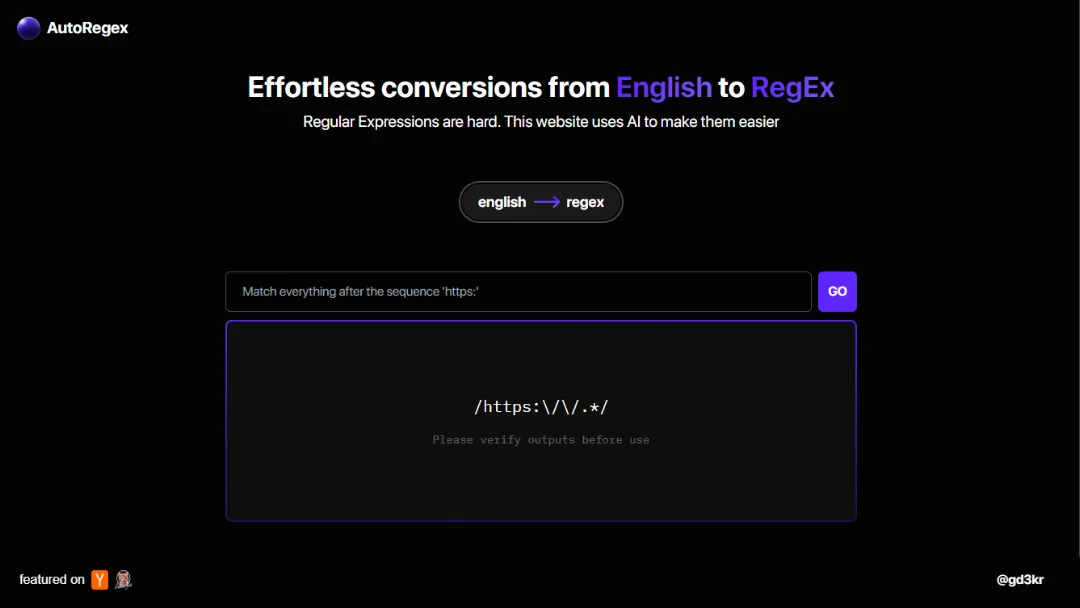 AutoRegex Website Screenshot